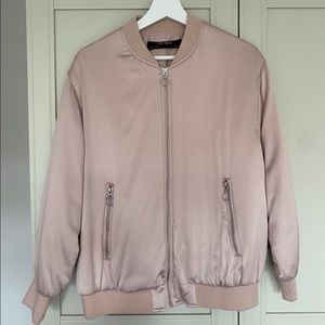 Blush satin bomber jacket